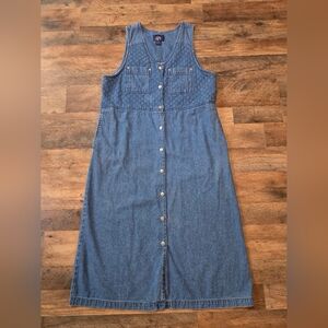 BJS Vintage 90's Women's Denim Quilted Front Button Up Midi Dress Size Medium